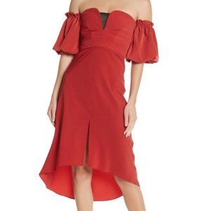 NWT Topshop Red High/Low Off The Shoulder Bardot Midi Crepe Dress Sz4 Valentines